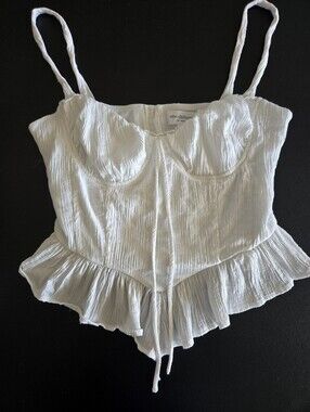 One Clothing White Corset Peplum Top Crinkle Gauze Bustier Size M